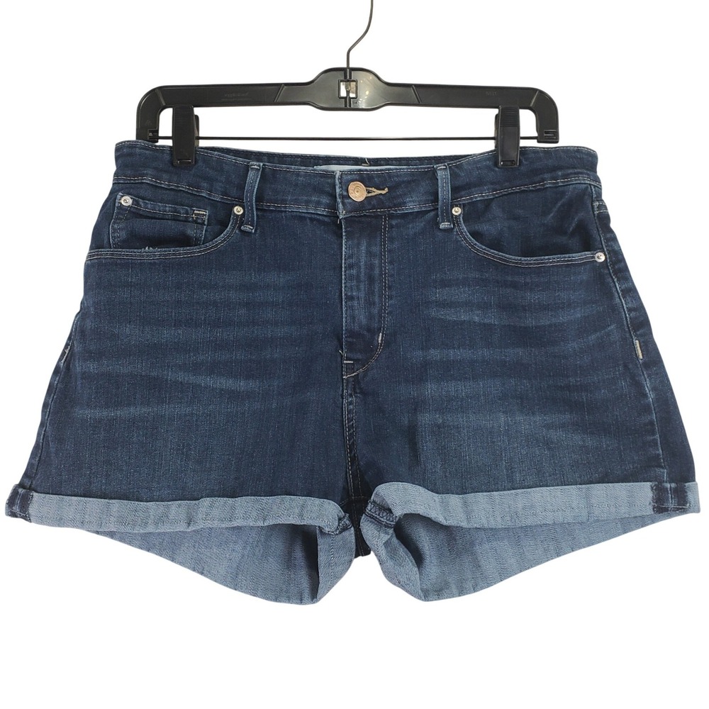 Signature Levi Strauss & Co. High Rise Shorts Womens 12 Dark Wash Denim Cuffed